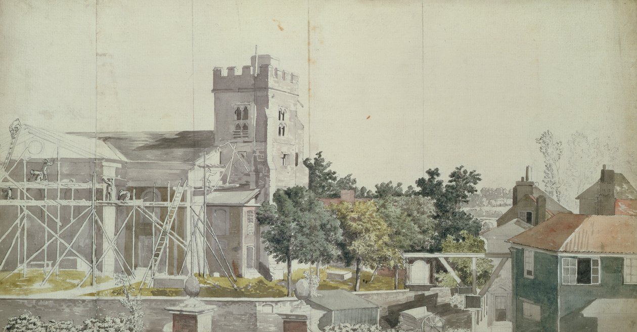 Twickenham-kerk onder steigers door Samuel Scott