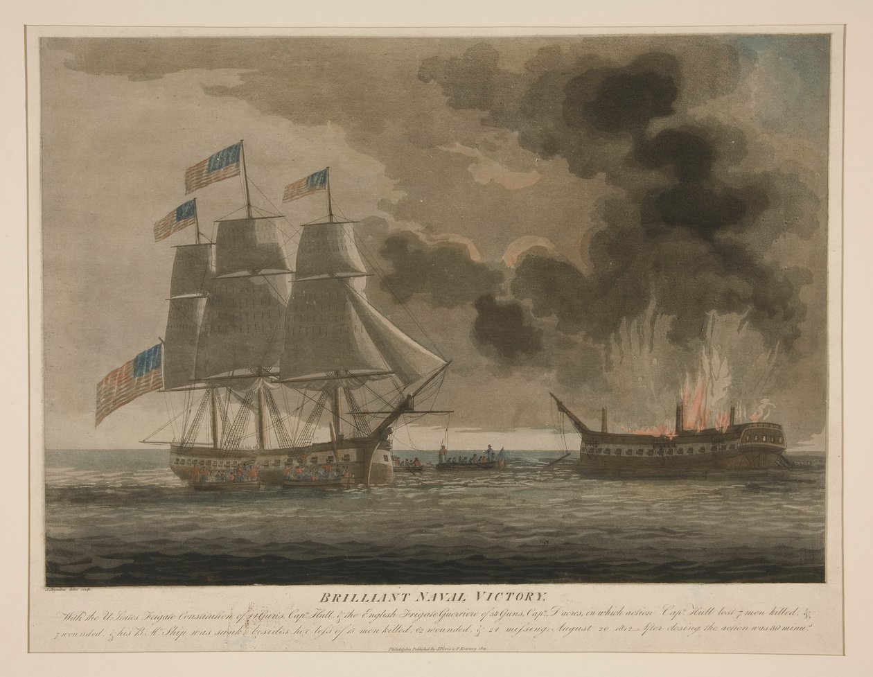 Briljante zeeslag, Constitution en Guerrière door Samuel Seymour