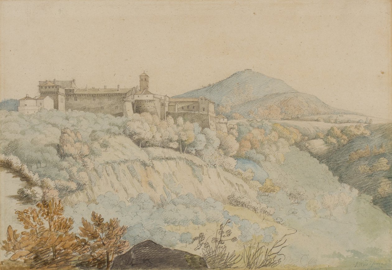 Het Klooster van Grotta Ferrata, oud Tusculum, Italië, c.1805 door Samuel Woodforde