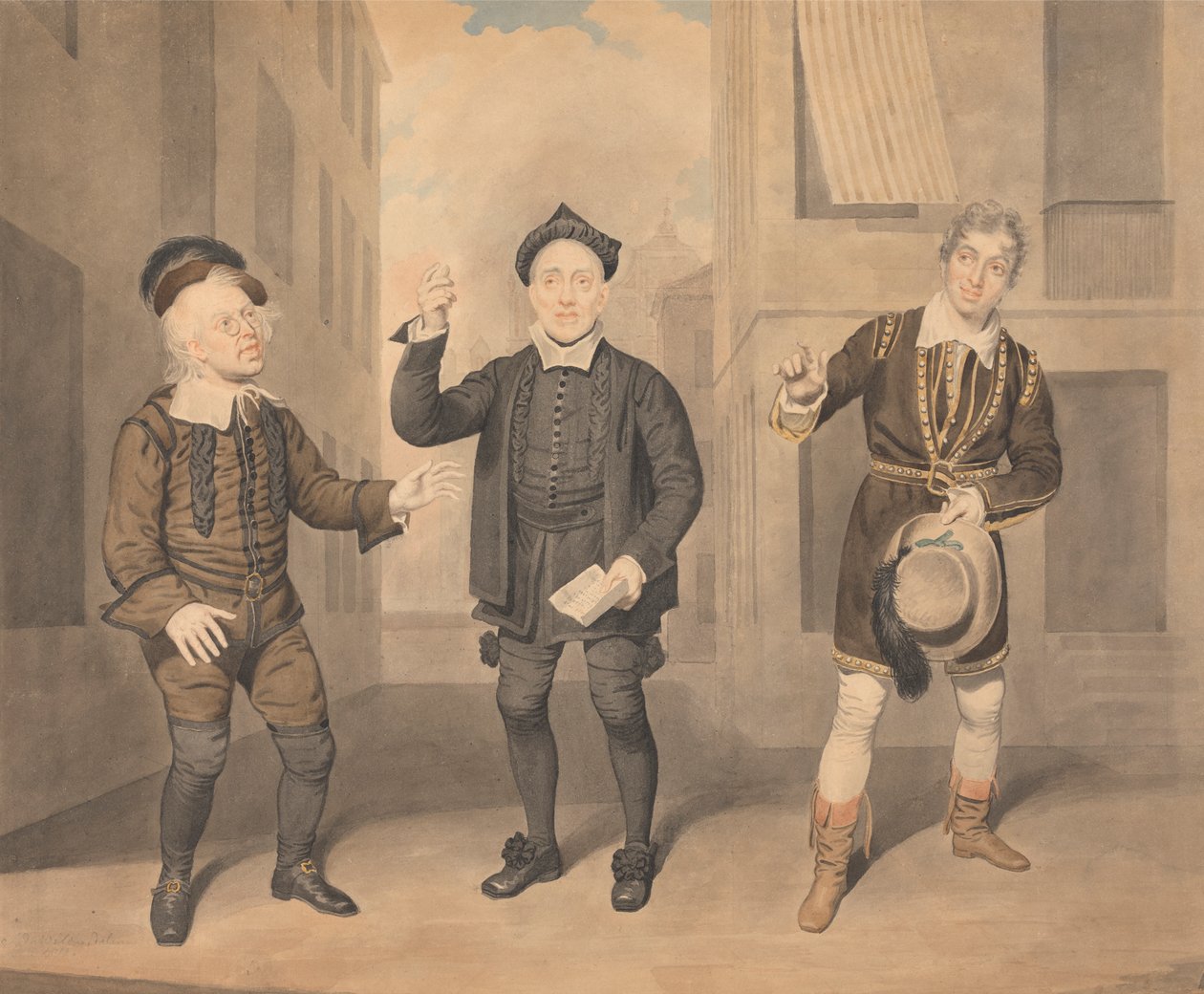 Een Scène uit een Toneelstuk - Drie Acteurs door Samuel de Wilde