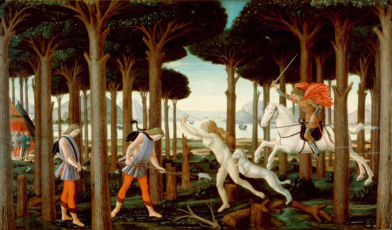 Het verhaal van Nastagio degli Honesti I door Sandro Botticelli