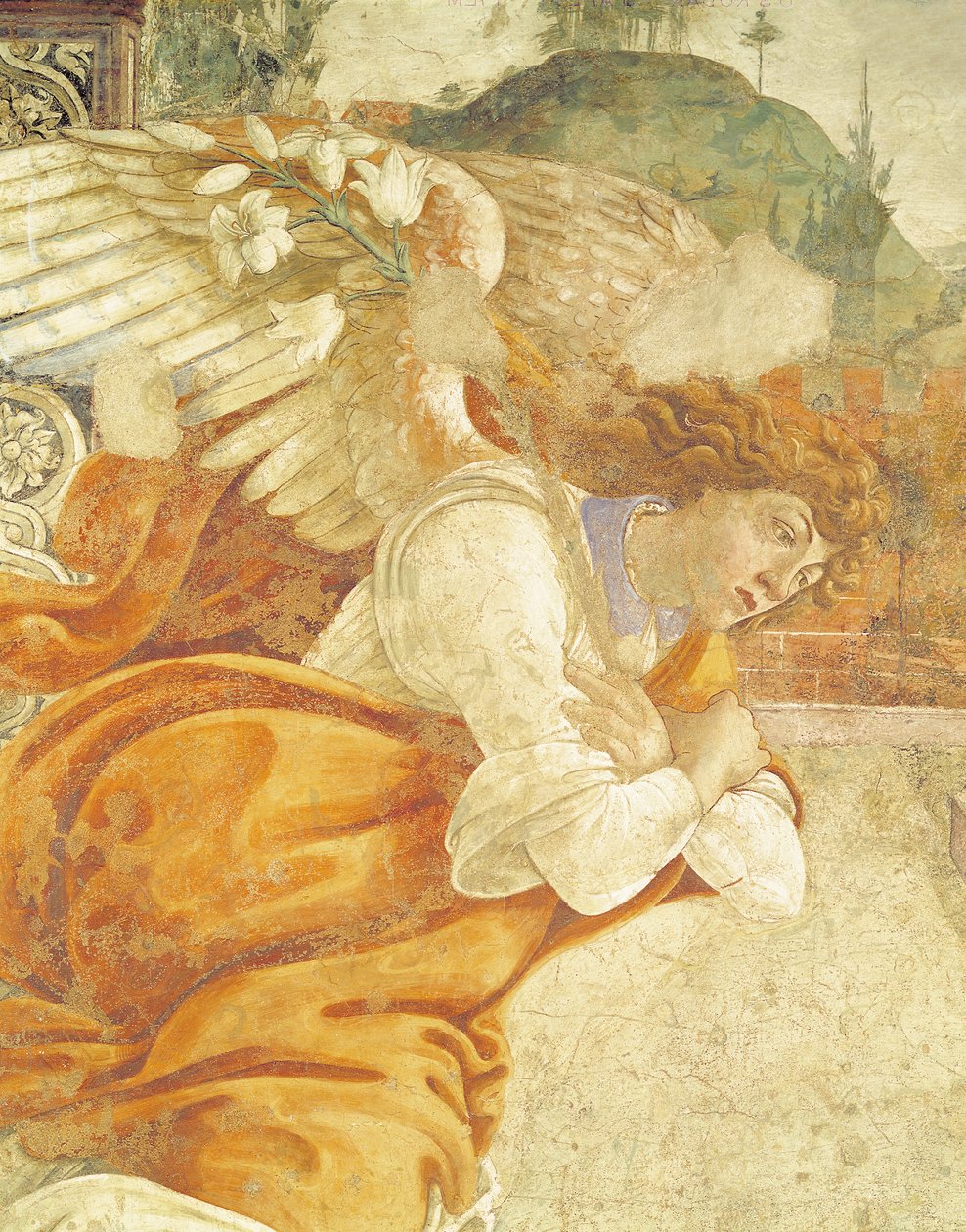 De Annunciatie, detail van de Aartsengel Gabriël, van San Martino della Scala, 1481 (fresco gemonteerd op paneel) door Sandro Botticelli