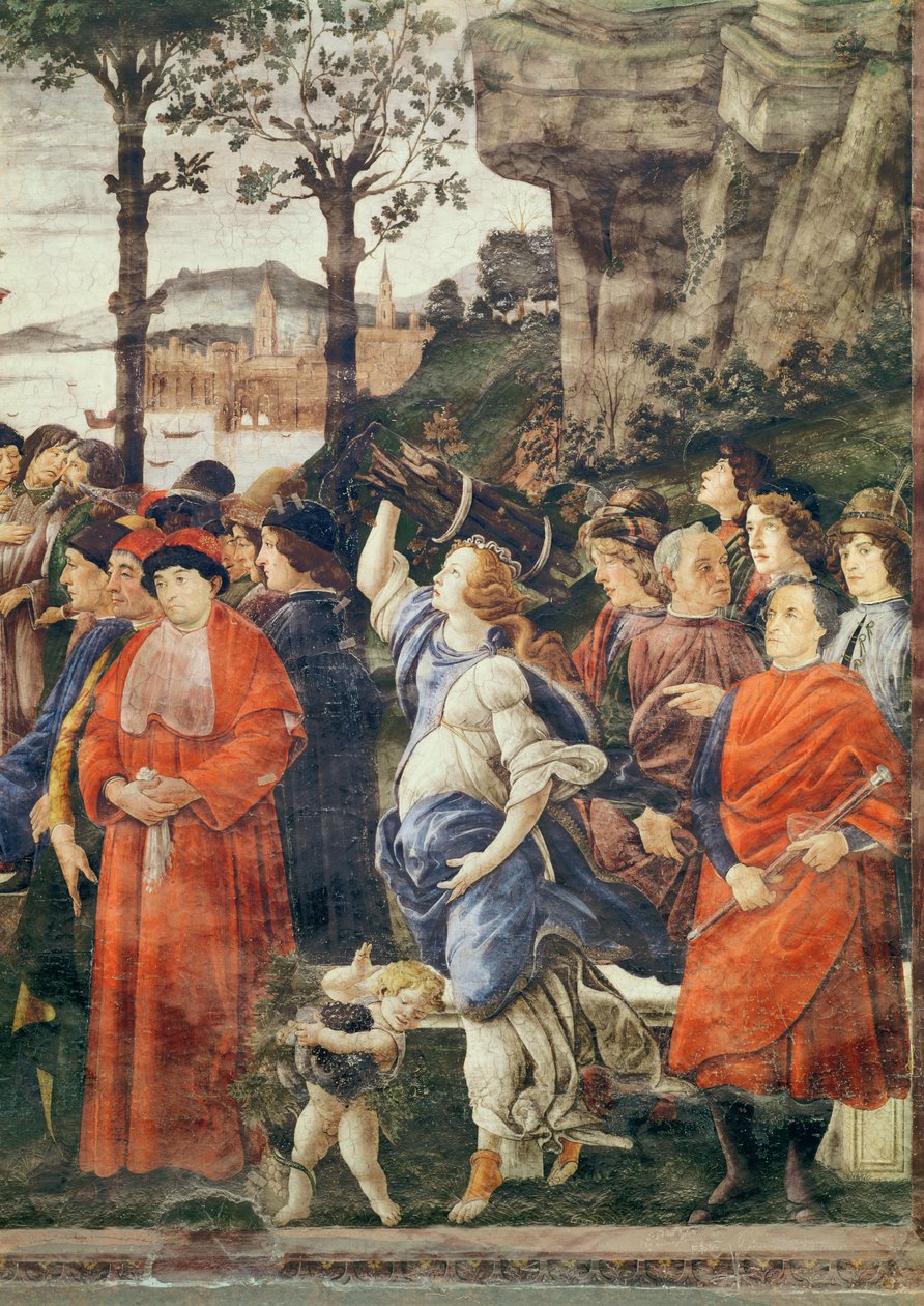 De reiniging van de melaatse en de verzoeking van Christus, detail van figuren aan de rechterkant, c.1481-83 (detail) door Sandro Botticelli