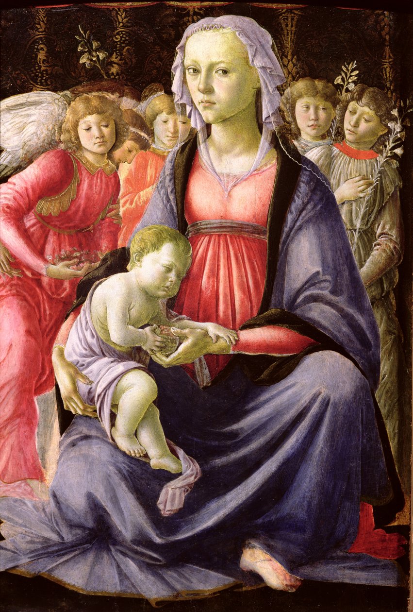De Maagd en Kind omringd door vijf engelen door Sandro Botticelli