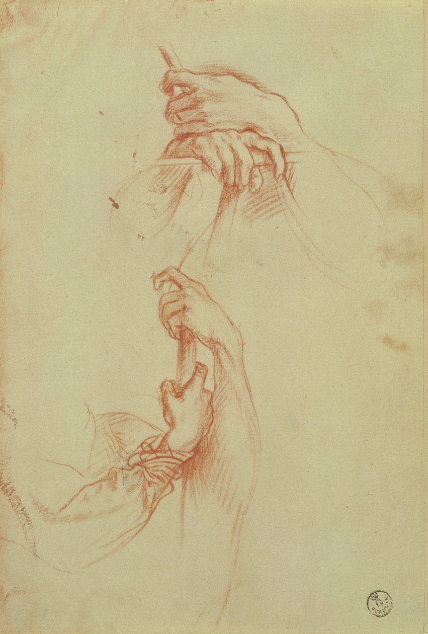 Twee studies van de handen van een jonge man door Sandro Botticelli