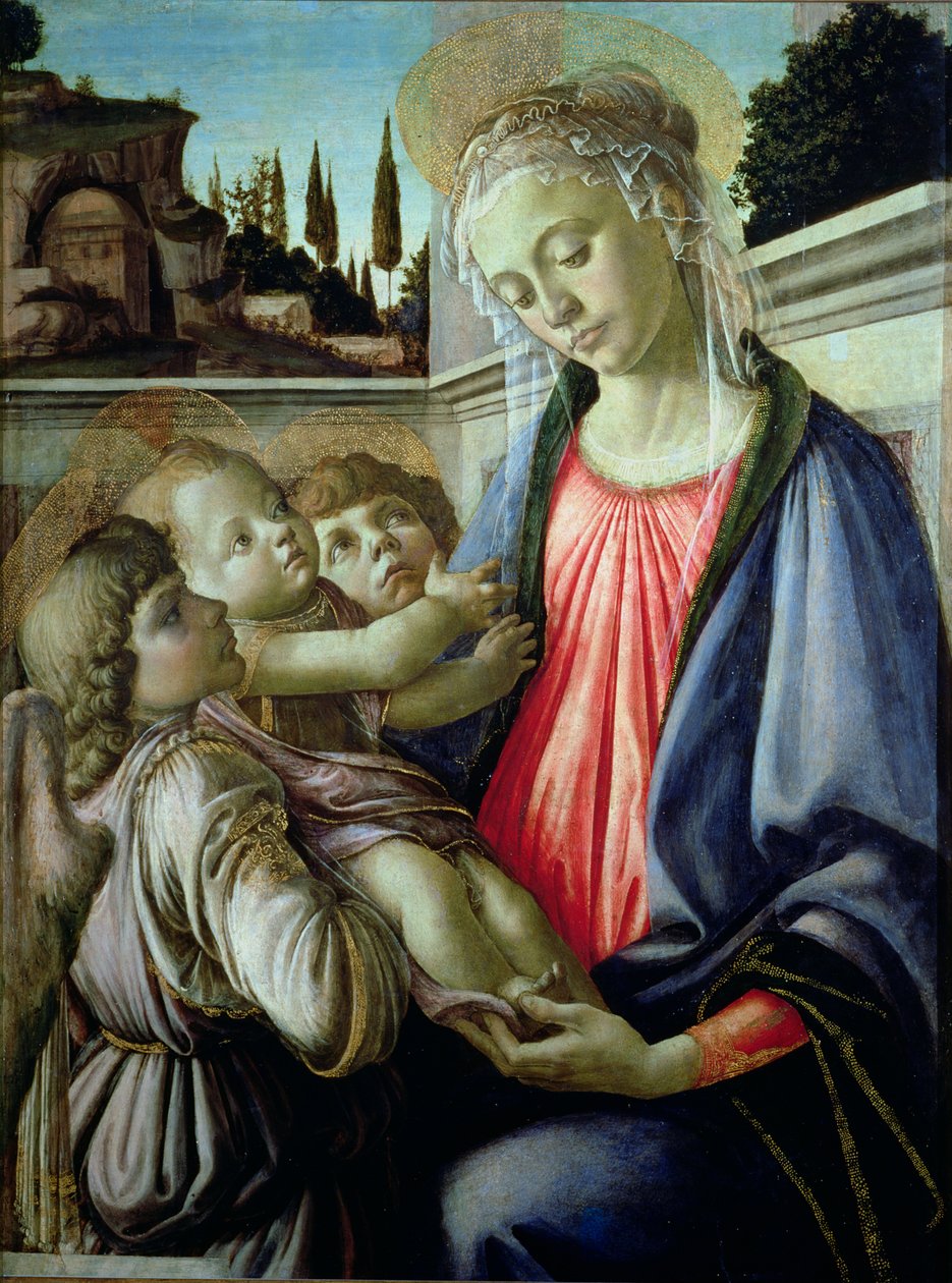 Madonna en kind met engelen door Sandro Botticelli