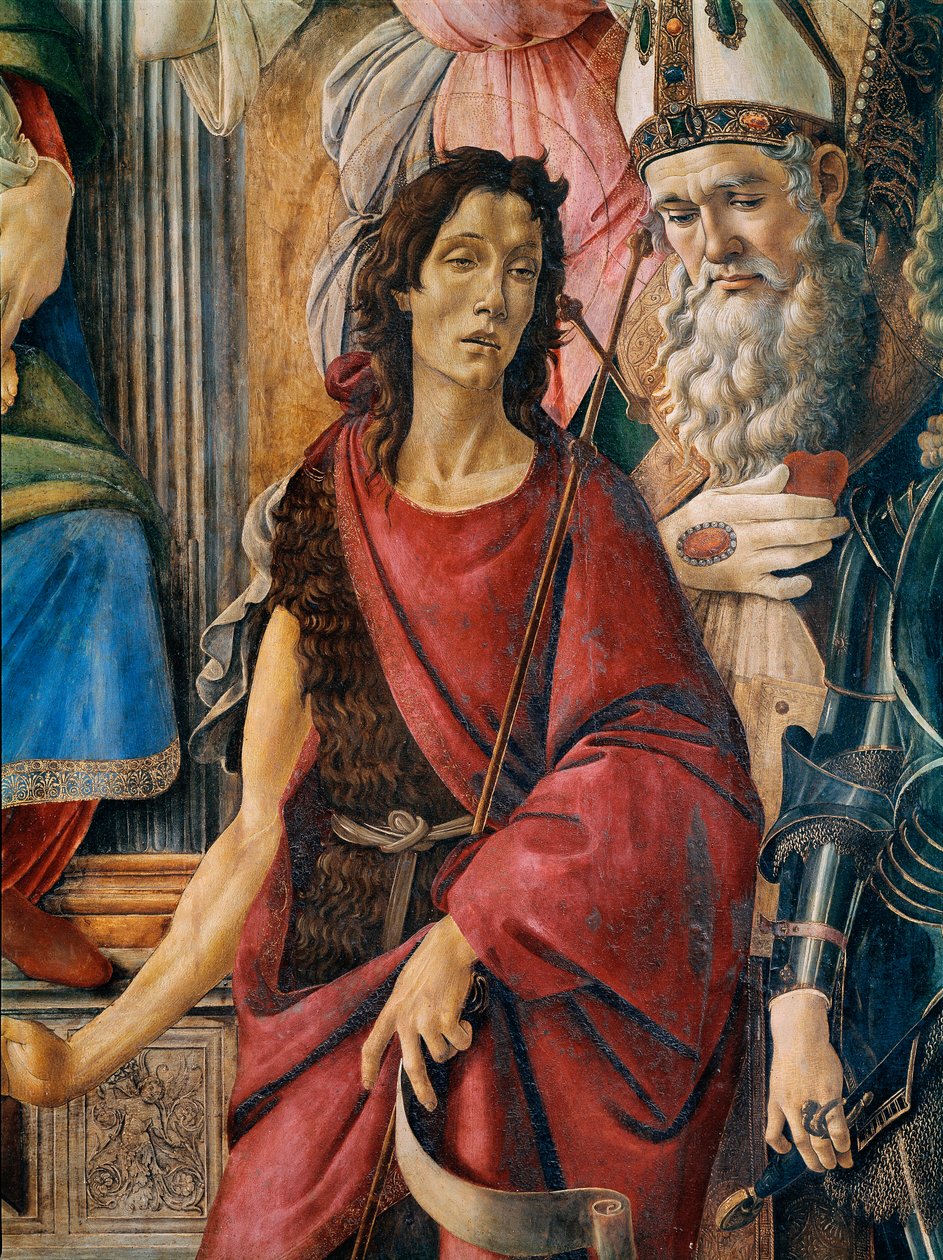 Pala di San Barnaba (Altaarstuk van St. Barnaba): Onze-Lieve-Vrouw met een kind met Sint-Catharina van Alexandrië, Sint-Augustinus, Sint-Barnaba en Sint-Jan de Doper, Sint-Ignatius van Antiochië en de aartsengel Sint-Michiel (detail) door Sandro Botticelli