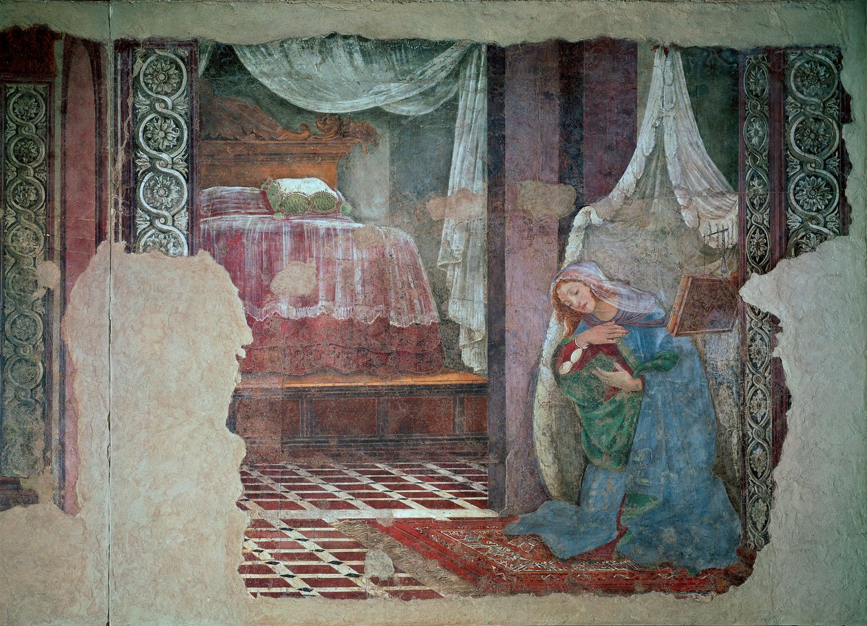 De Maagd van de Aankondiging (detail) door Sandro Botticelli
