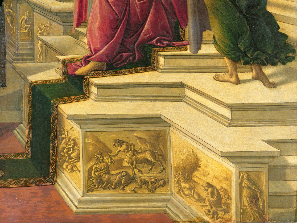 Smaad van Apelles: detail van het podium met gesimuleerde sculpturale fries, 1497-98 (detail) door Sandro Botticelli