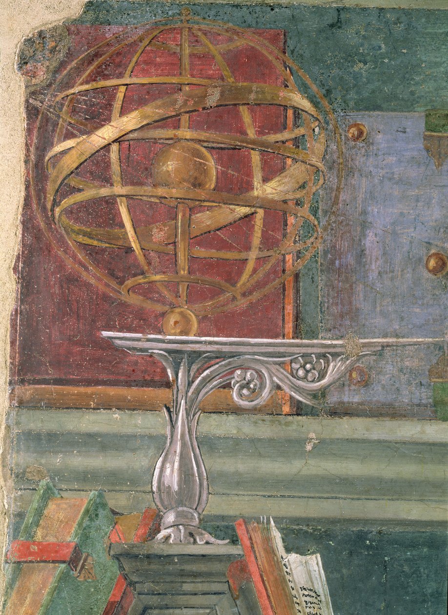 Detail van St. Augustinus in zijn studeerkamer met een armillarium door Sandro Botticelli