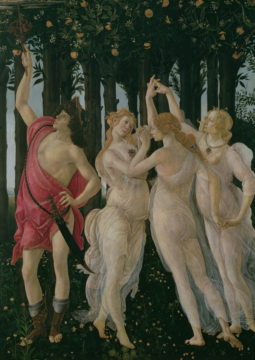 Detail van de Drie Gratiën en Mercurius, uit de Primavera (detail) door Sandro Botticelli