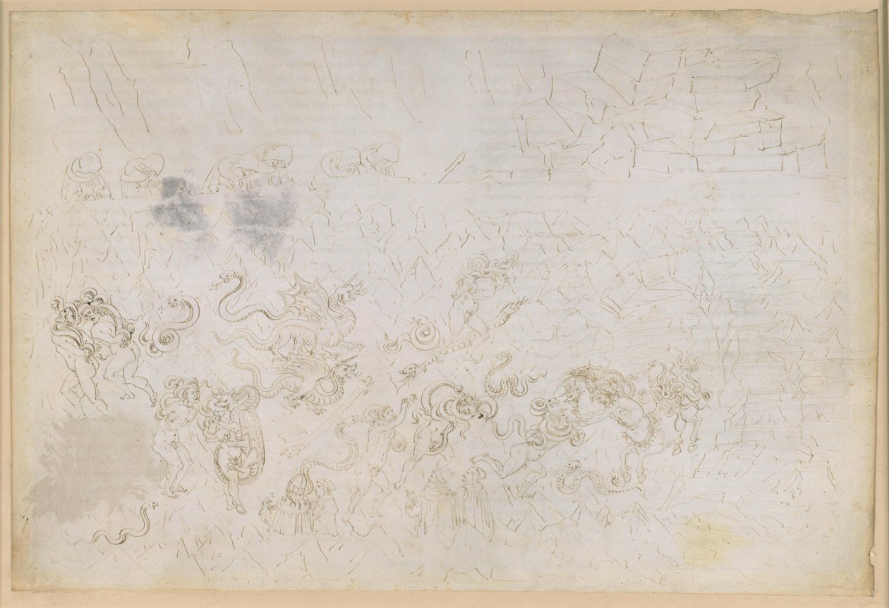 La Divina Commedia, Inferno XXV. Vergilius en Dante in de achtste cirkel van de hel (Malebolge), 7e bolgia: zwaardere straffen voor dieven en rovers door Sandro Botticelli