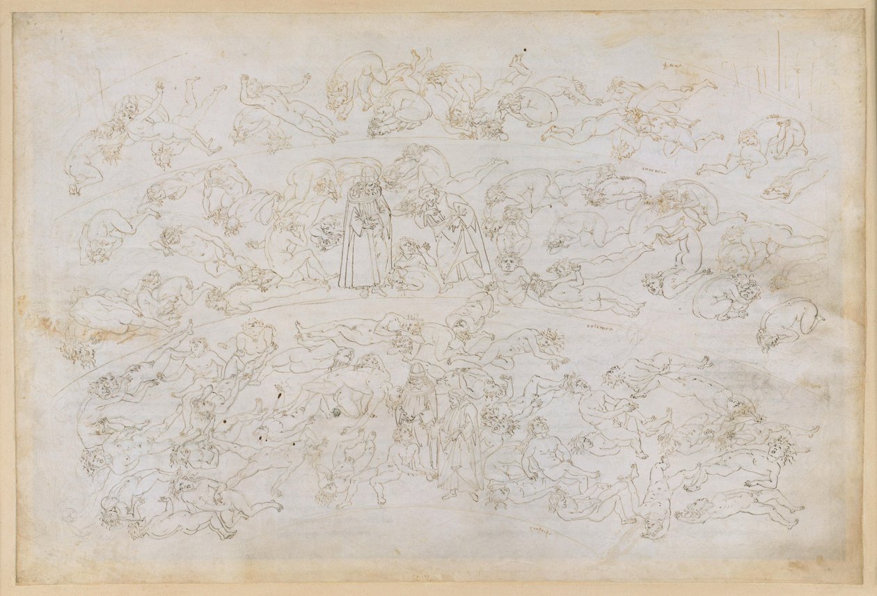 La Divina Commedia, Inferno XXXIII. Negende cirkel van de hel (Cocytus), 3e strook: het boetedoeningverslag van graaf Ugolino; bestraffing van de verraders van hun gastheren in het ijs van de Ptolemäa door Sandro Botticelli
