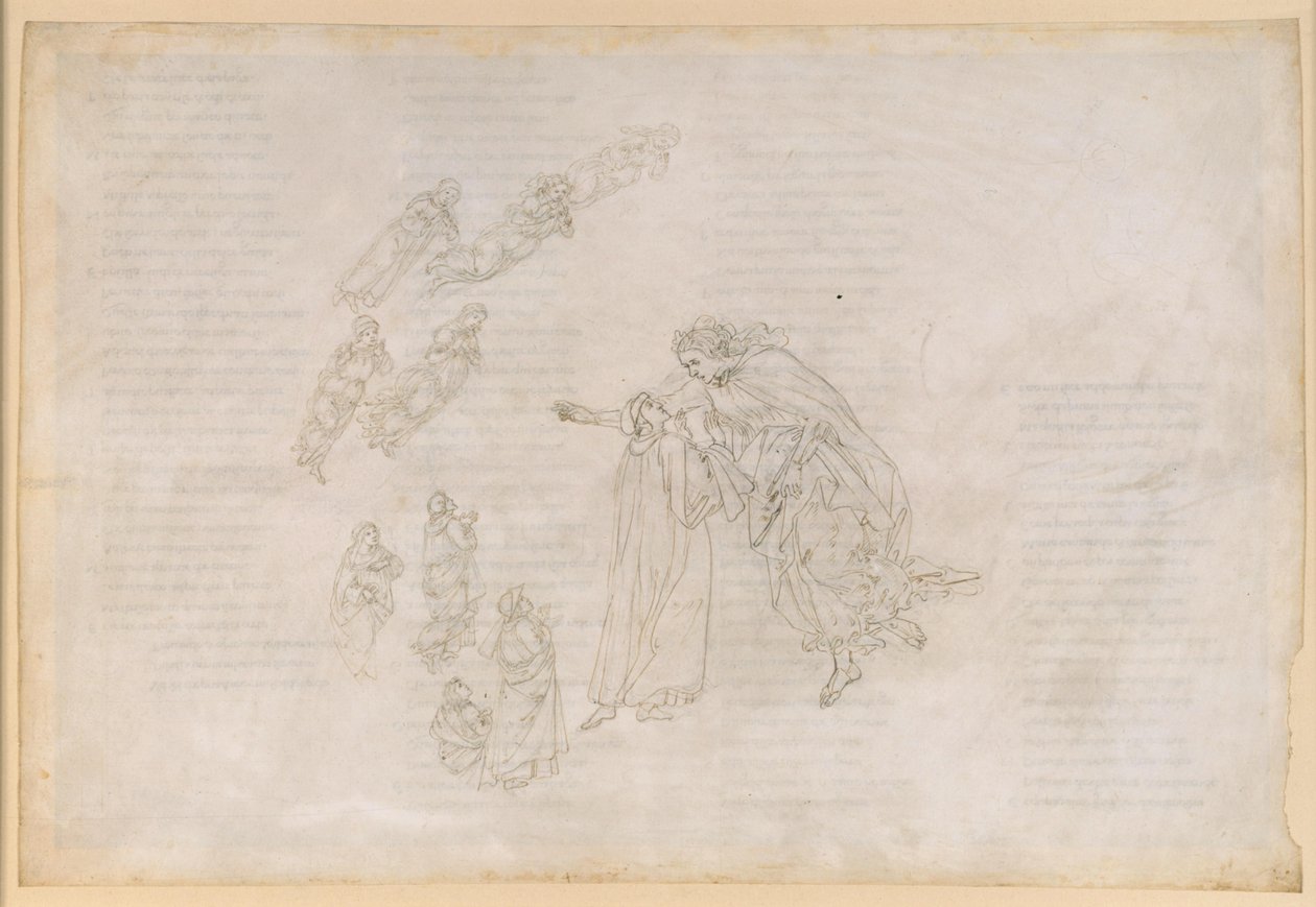 La Divina Commedia, Paradiso IV. Eerste planetenbol (maanhemel): Beatrice legt Dante uit waar de zaligen zich werkelijk bevinden door Sandro Botticelli