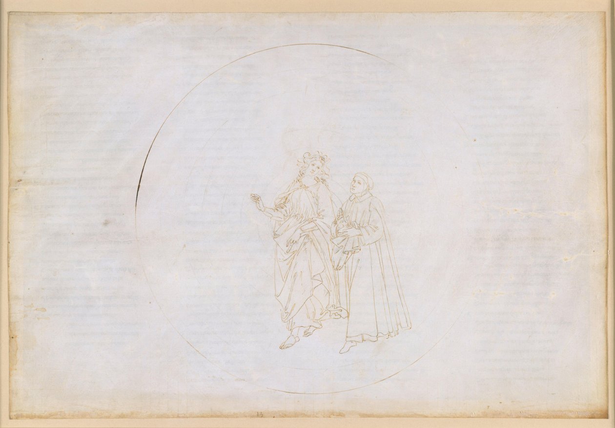 La Divina Commedia, Paradiso XIII. Vierde planetaire sfeer (zonnehemel): Thomas van Aquino legt aan Dante het principe van de goddelijke liefde en de Drie-eenheid uit door Sandro Botticelli