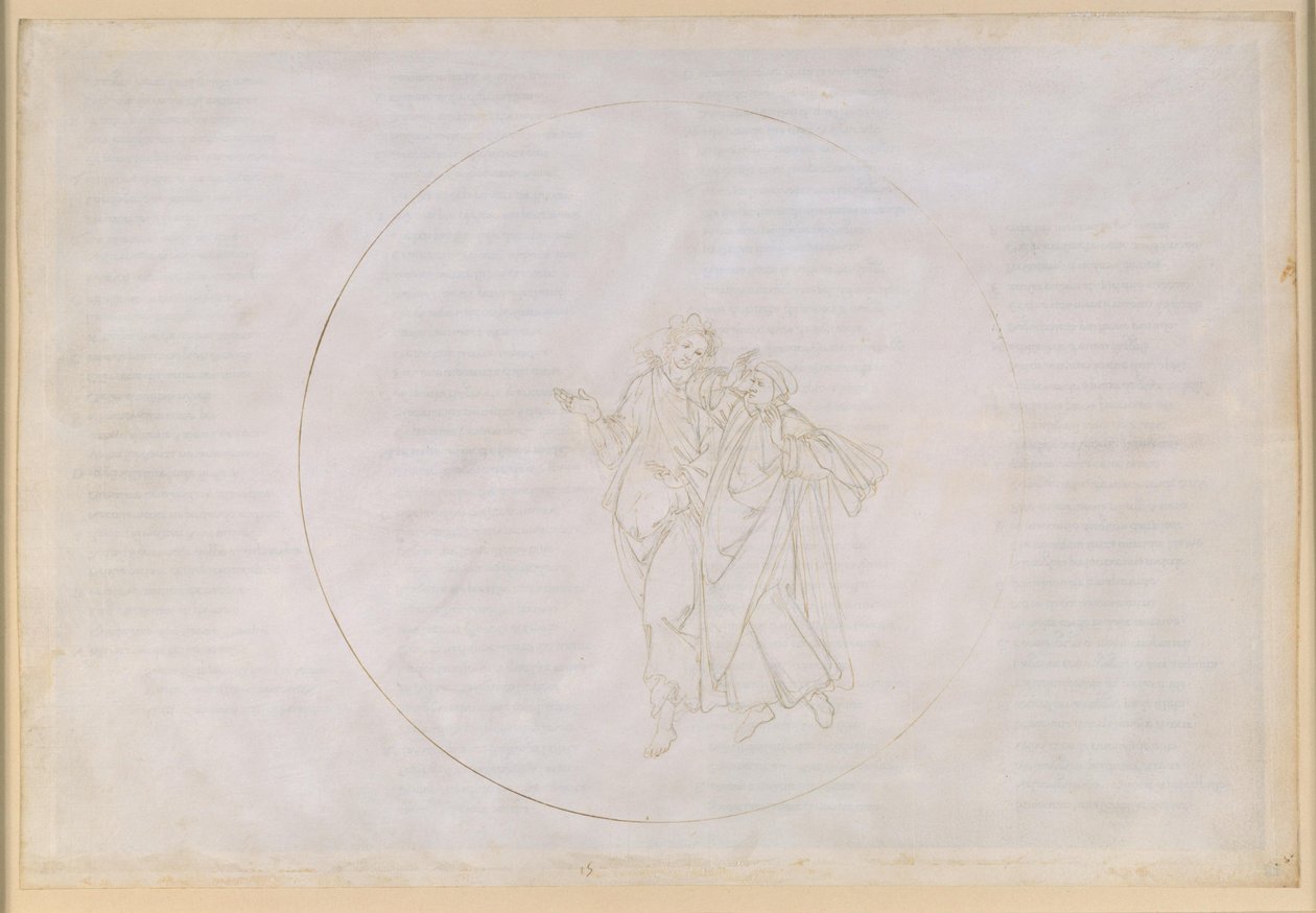La Divina Commedia, Paradiso XV. Vijfde planeetsfeer (hemel van Mars): Cacciaguida, stamvader van de familie Alighieri, vertelt Dante over zijn voorouders in het oude Florence door Sandro Botticelli