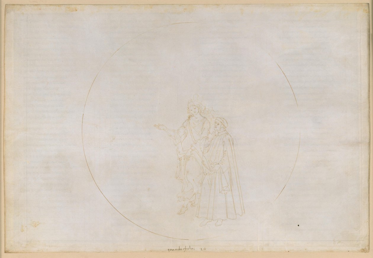 La Divina Commedia, Paradiso XX. Zesde planetaire sfeer (de hemel van Jupiter): De Adelaar benoemt de vlammen die zijn oog vormen, waaronder twee heidenen, waarna Dantes twijfels worden aangewakkerd en uiteindelijk worden weggenomen door Sandro Botticelli