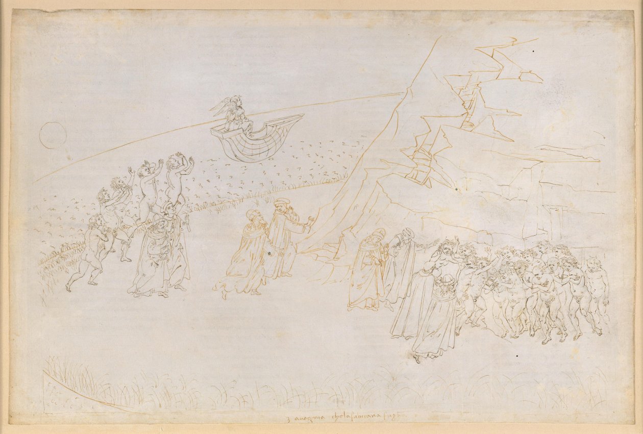 La Divina Commedia, Purgatorio III. Voorpurgatorium (Inselring): boetedoening van de in excommunicatie overledenen; gesprek met Manfred von Hohenstaufen door Sandro Botticelli