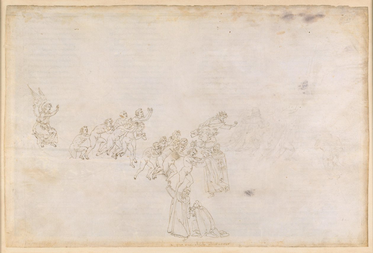 La Divina Commedia, Purgatorio II. Voorpurgatorium, Eilandring: Aankomst van de zielen; Gesprek met Casella door Sandro Botticelli