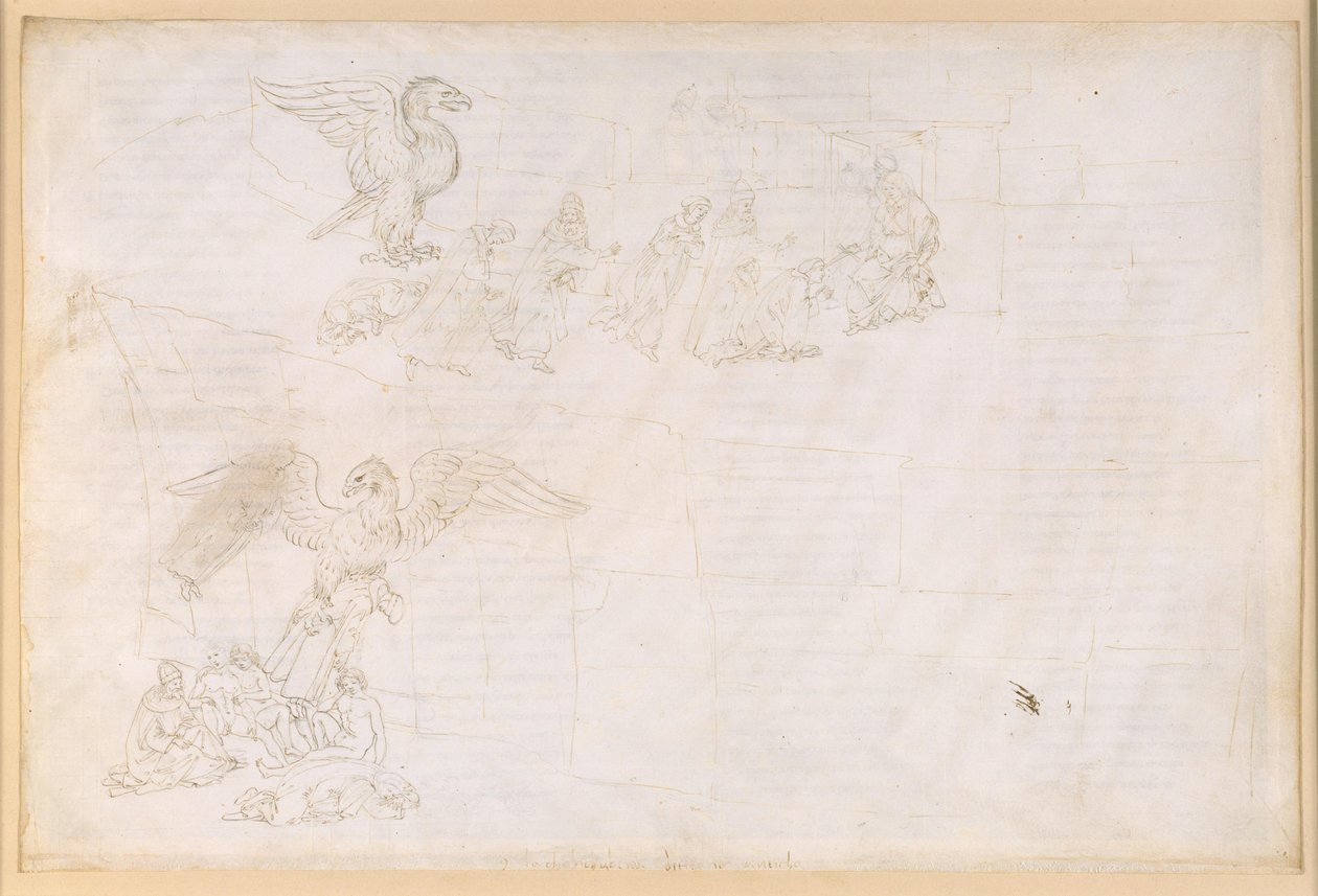 La Divina Commedia, Purgatorio IX. Voorpurgatorium: Middenzone en terras bij de poort: Dantes droom; Voor de poort van het Purgatorium door Sandro Botticelli