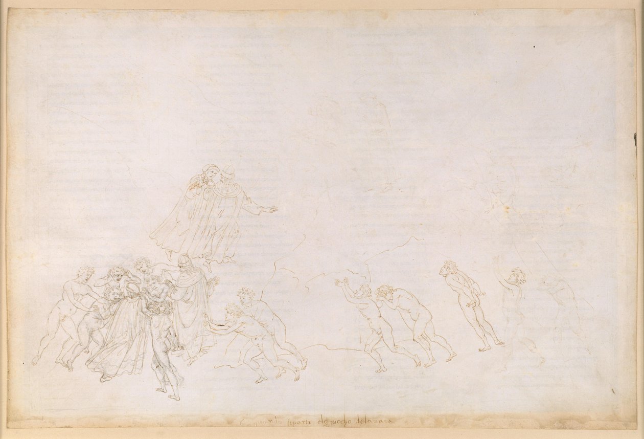 La Divina Commedia, Purgatorio VI. Voorpurgatorium, Middenzone: degenen die door een daad van geweld om het leven zijn gekomen; gesprek met Sordello door Sandro Botticelli