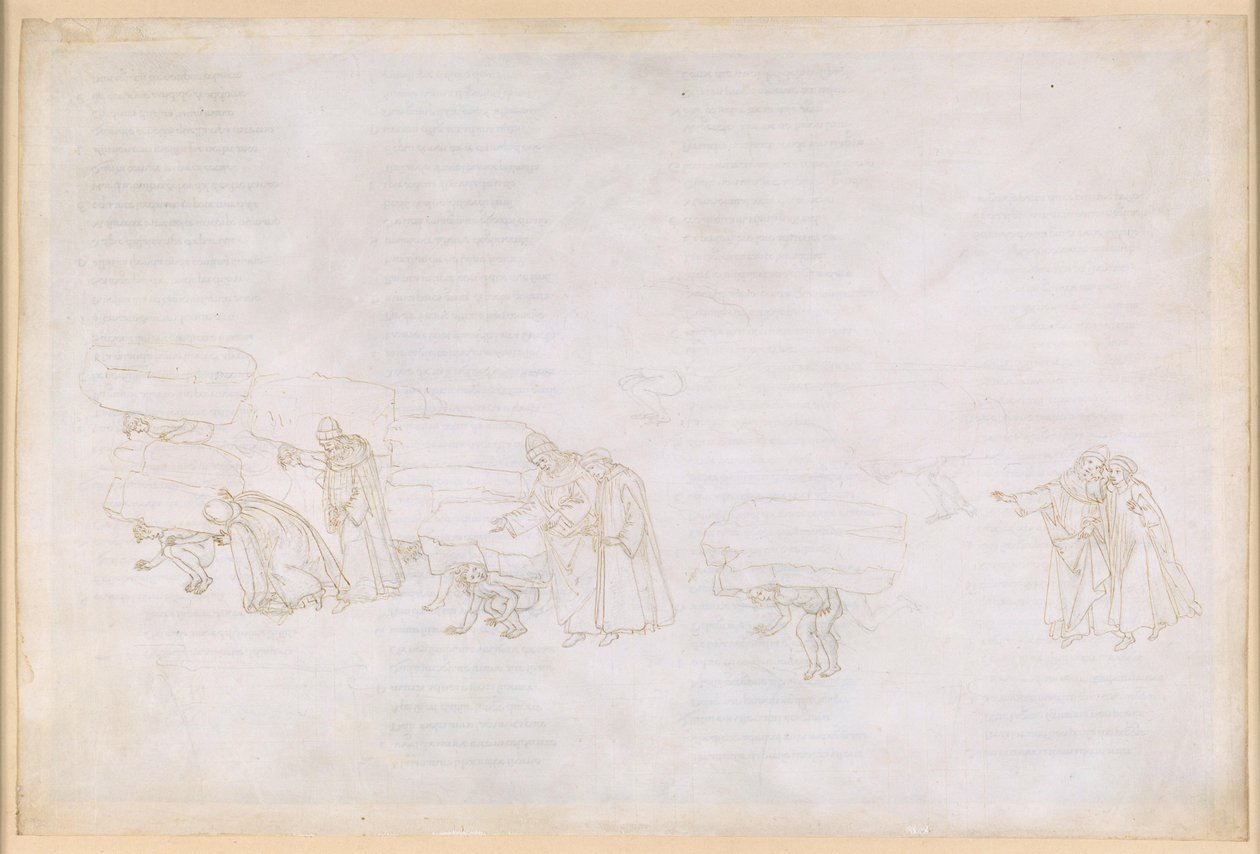 La Divina Commedia, Purgatorio XI. Eerste cirkel van het vagevuur: boetedoening van roemzuchtige ridders en kunstenaars door Sandro Botticelli