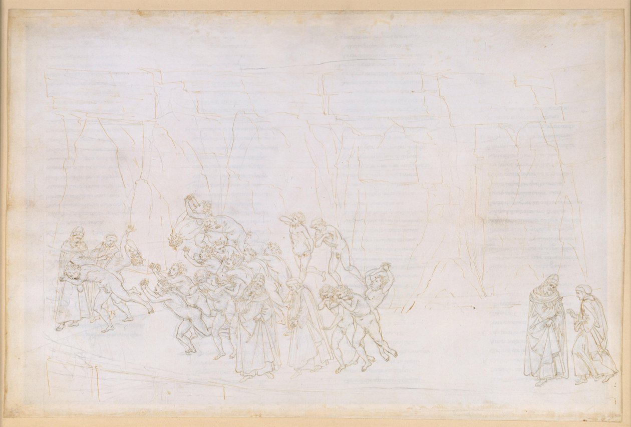 La Divina Commedia, Purgatorio XVIII. Vierde ring: Vergilius legt Dante het principe van de liefde en de rol van de vrije wil uit; boetedoening van de trage zielen door Sandro Botticelli