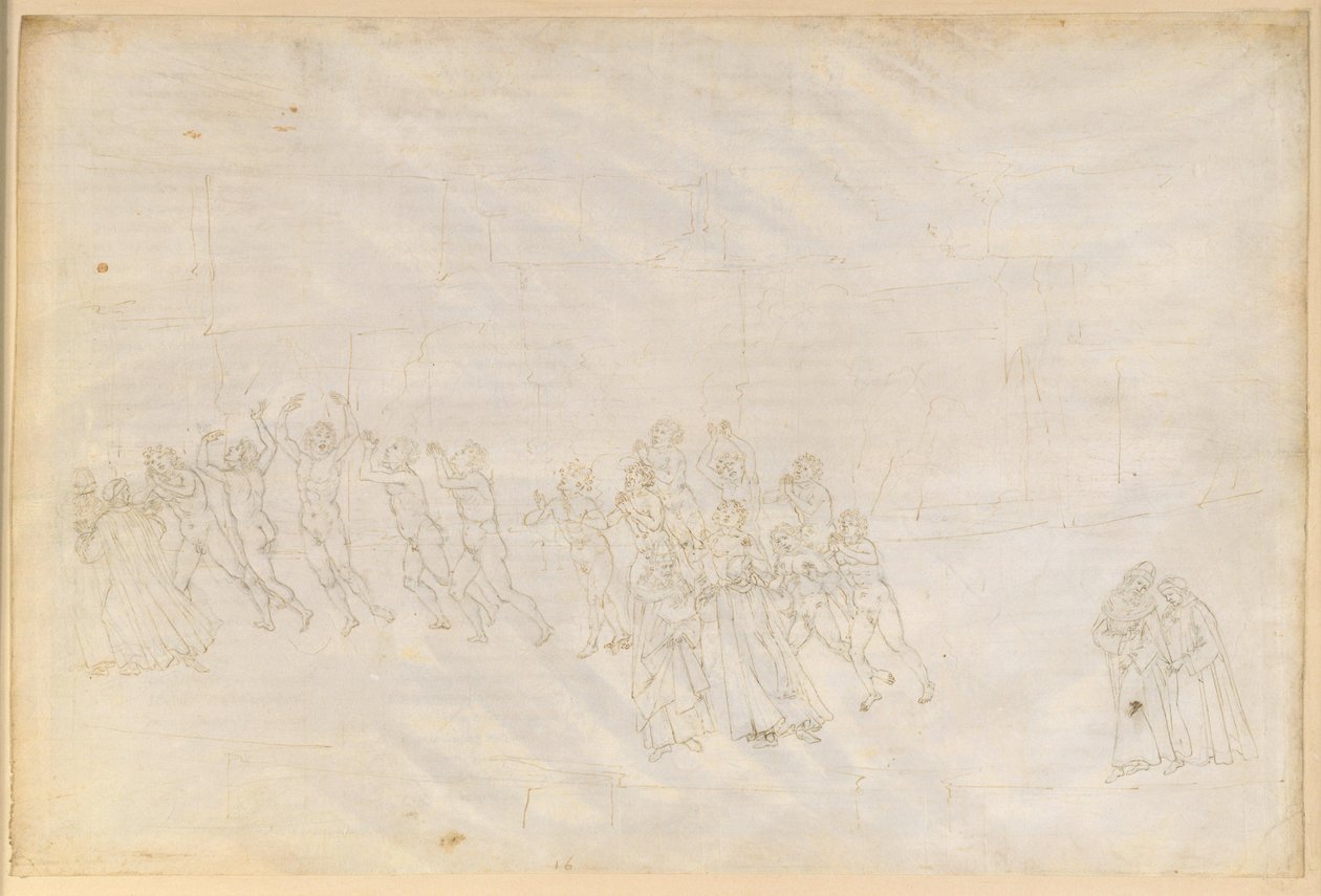 La Divina Commedia, Purgatorio XVI. Derde ring van het Purgatorio: boetedoening van de opvliegers; gesprek tussen Dante en Marco Lombardo door Sandro Botticelli