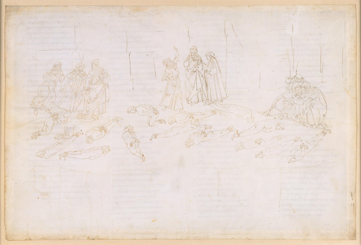 La Divina Commedia, Purgatorio XXI. Vijfde ring van het Purgatorio: boetedoening van de hebzuchtigen en de verkwisters; verschijning van Statius door Sandro Botticelli