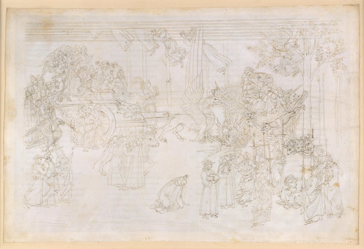 La Divina Commedia, Purgatorio XXXII. Het aardse paradijs: de boom der kennis en het historische lot van de kerk door Sandro Botticelli