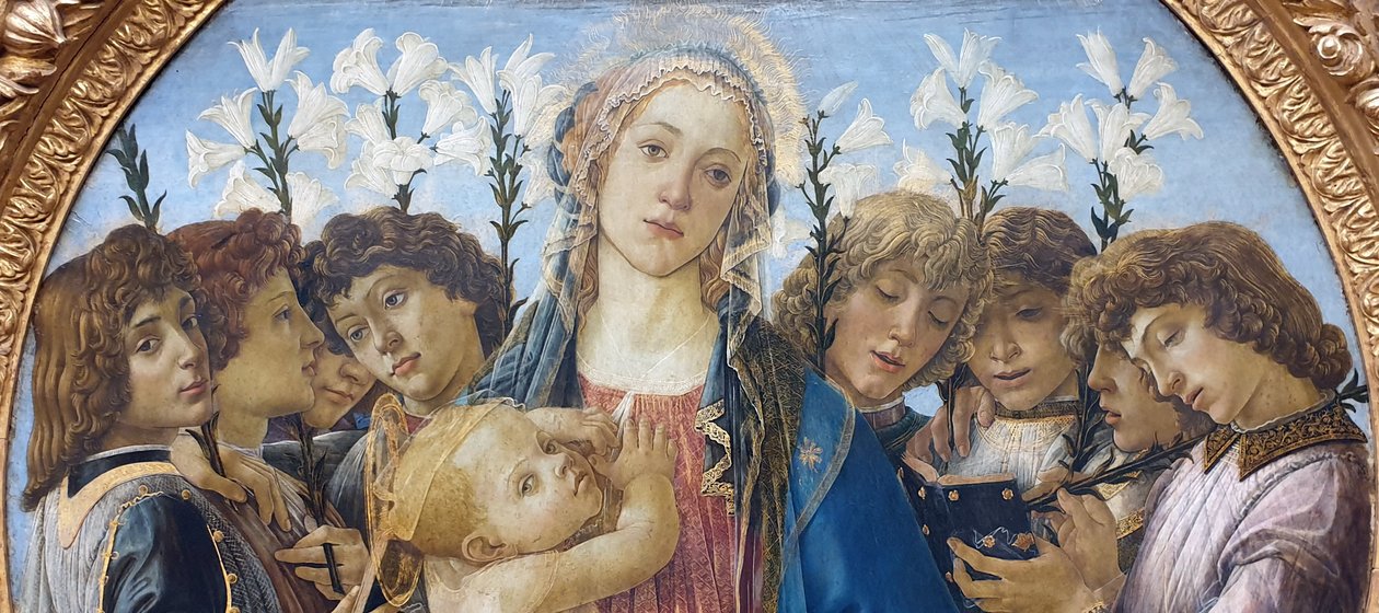 Maria met het kind en zingende engelen door Sandro Botticelli