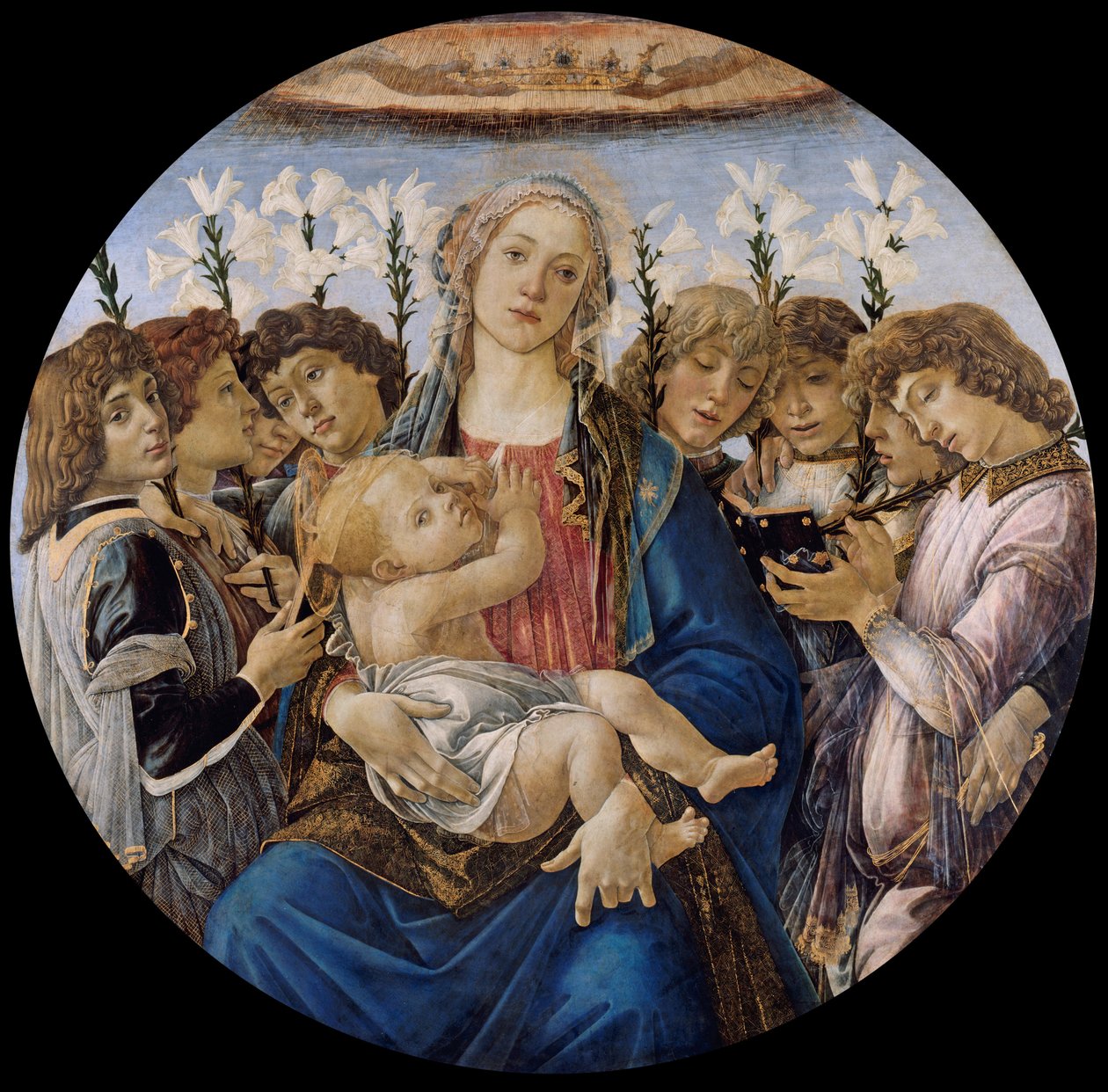 Maria met het Kind en zingende engelen door Sandro Botticelli