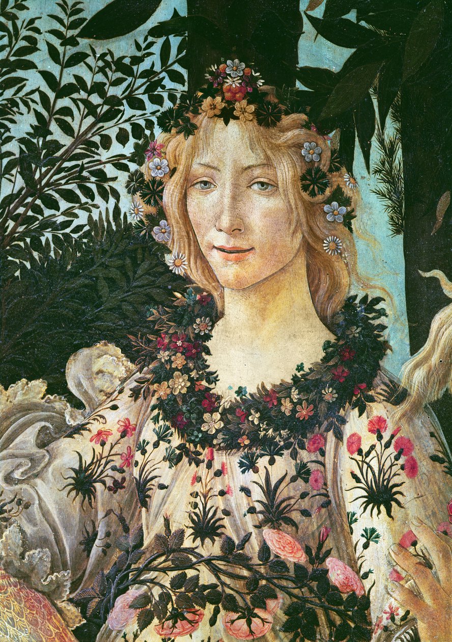 Primavera (detail van Flora als het Uur van de Lente) door Sandro Botticelli