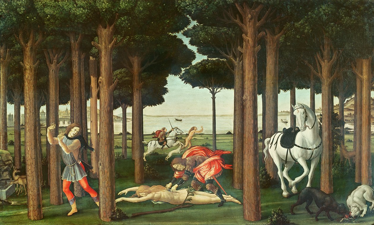 De ontleding van de vrouw achtervolgd: Scène II van Het verhaal van Nastagio degli Onesti, ca. 1483 door Sandro Botticelli