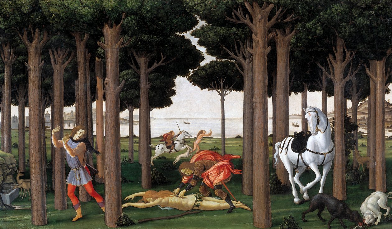 Het verhaal van Nastagio degli Onesti Tweede episode door Sandro Botticelli