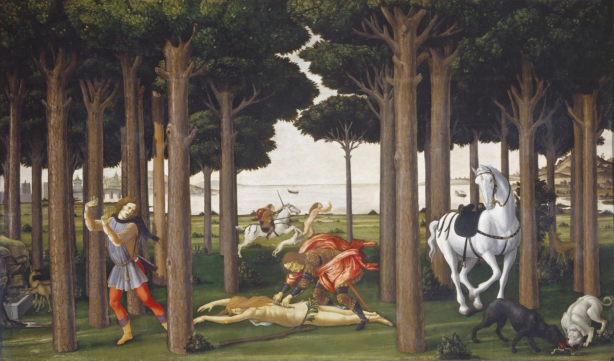 Het verhaal van Nastagio degli Honesti, paneel II door Sandro Botticelli