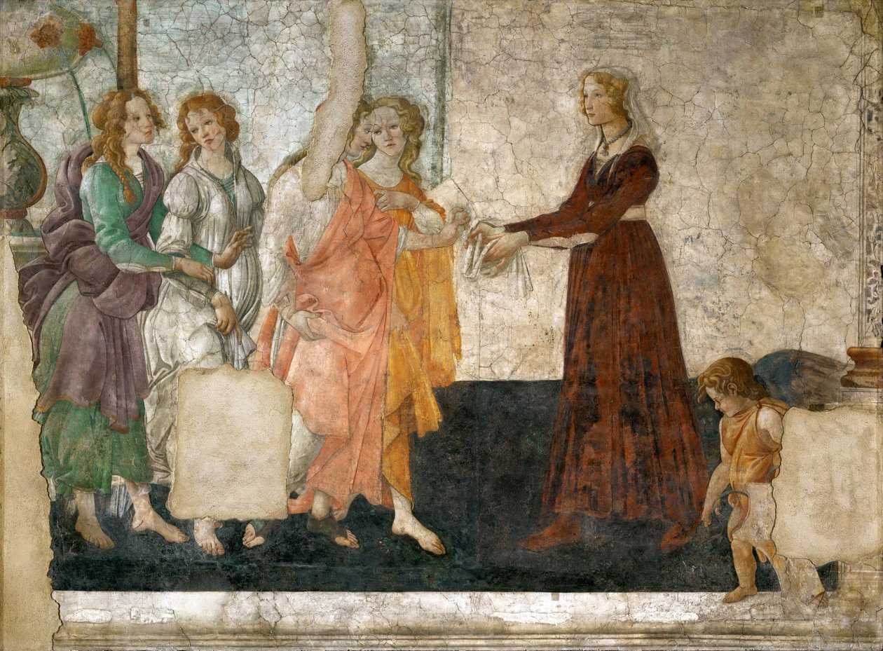 Venus en de drie Gratiën die geschenken aanbieden aan een jong meisje, 1484-1486 door Sandro Botticelli