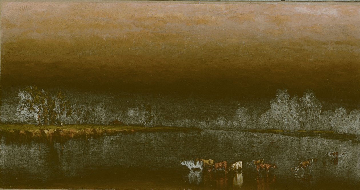 Koeien in een vijver bij zonsondergang door Sanford Robinson Gifford