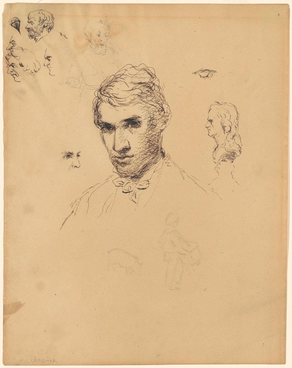 Hoofd van een man, met verschillende studies door Sanford Robinson Gifford