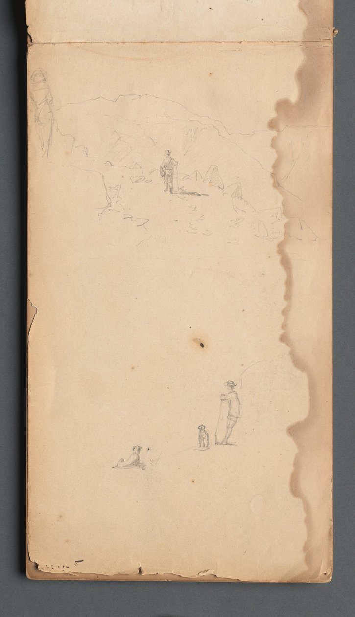 Schetsboek, pagina 02: Figuur in een Landschap met Hond door Sanford Robinson Gifford
