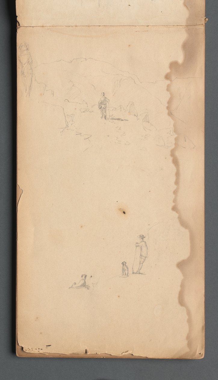 Schetsboek, pagina 02: Figuur in een landschap met hond, 1859 door Sanford Robinson Gifford