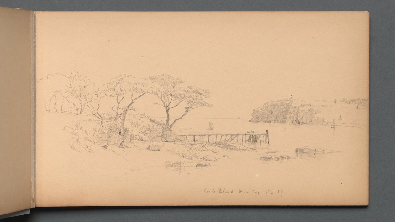 Schetsboek, pagina 20: Peaks Island, ME, 7 september, 1859 door Sanford Robinson Gifford