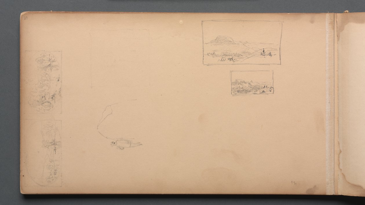 Schetsboek, pagina 37: Maine landschap vignetten, 1859 door Sanford Robinson Gifford