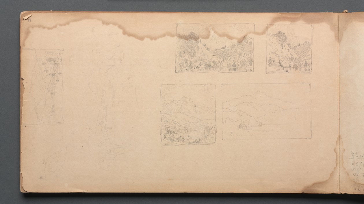 Schetsboek, pagina 39: Maine Landschap Vignetten, 1859 door Sanford Robinson Gifford