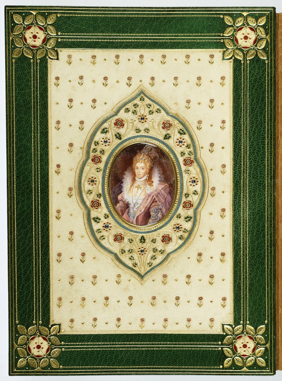 Een ovaal portret van Koningin Elizabeth I door Sangorski and Sutcliffe
