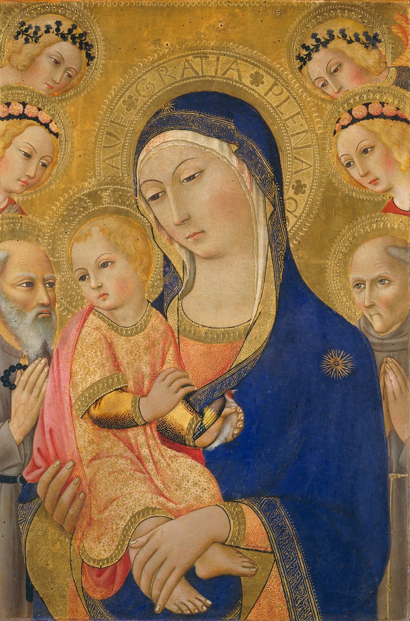 Madonna en Kind met Sint Hiëronymus, Sint Bernardinus en Engelen, c.1460-70 door Sano di Pietro
