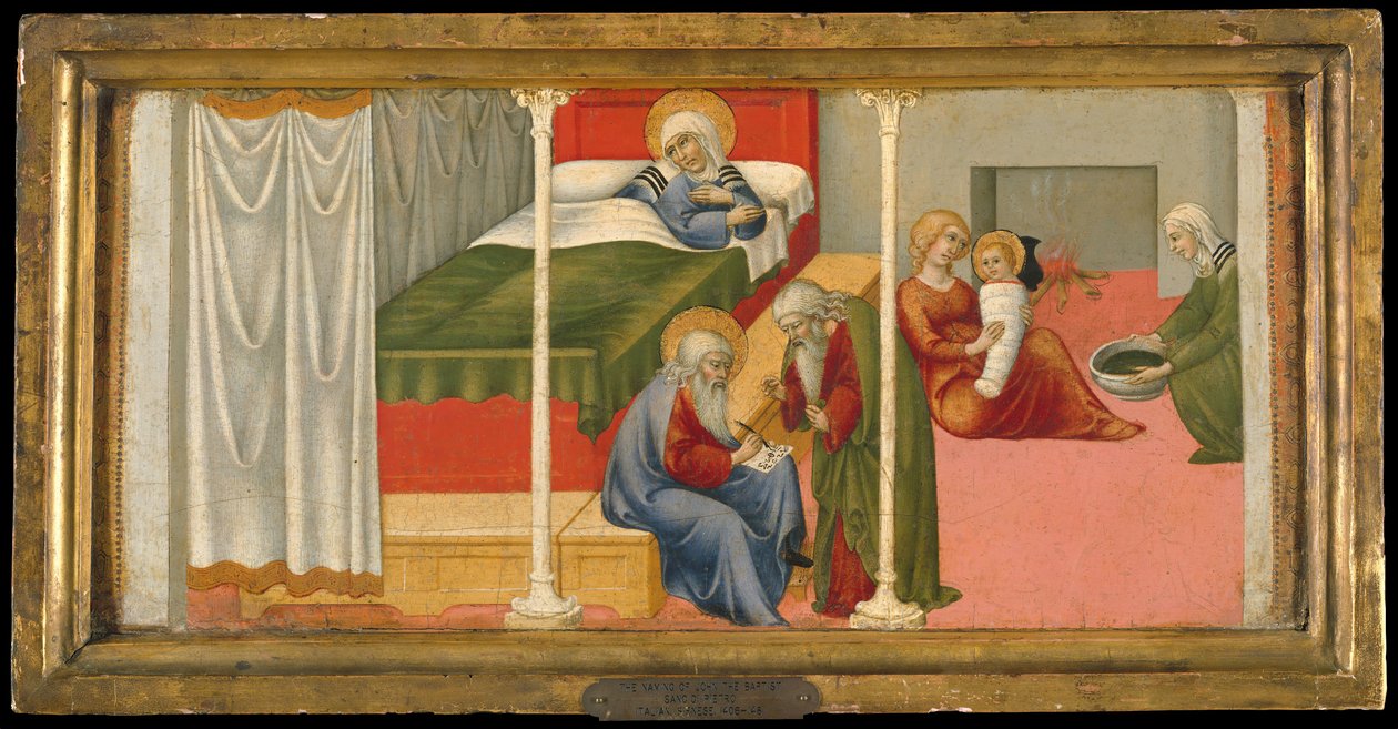 De geboorte en naamgeving van Sint Johannes de Doper, 1450-60 door Sano di Pietro