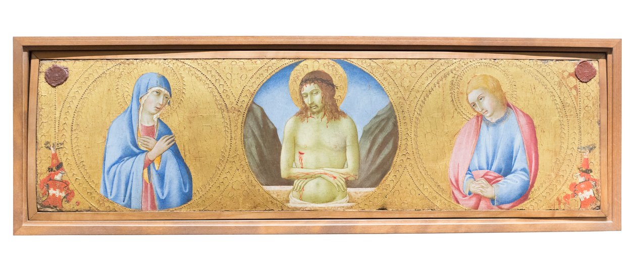 Christus als man van smarten tussen de Maagd Maria en Johannes de Evangelist door Sano di also Ansano di Pietro di Mencio Pietro