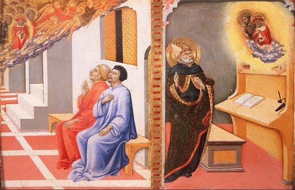 De visioenen van (LtoR) St. Jerome en St. Johannes de Doper door Sano di also Ansano di Pietro di Mencio Pietro