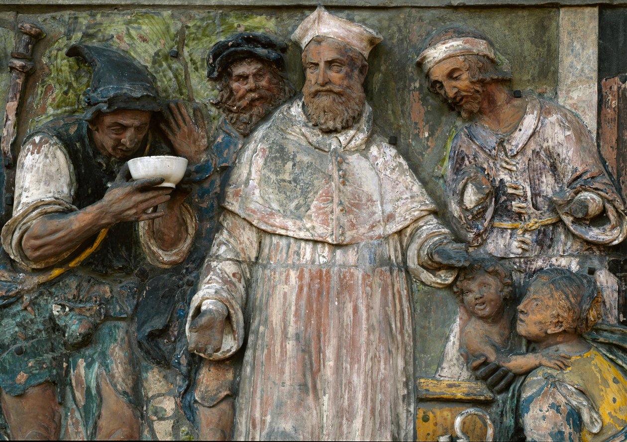 De Zeven Werken van Barmhartigheid, geef een dorstige te drinken door Santi Buglioni